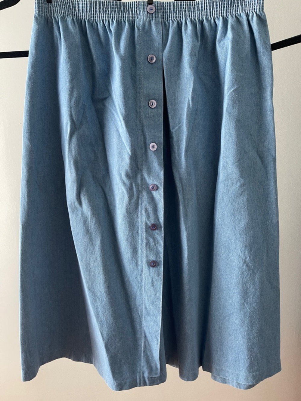 Light Blue Button-Front Midi Skirt
